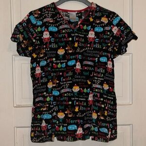 Scrub Star, Small, Black Christmas Print Scrub Top